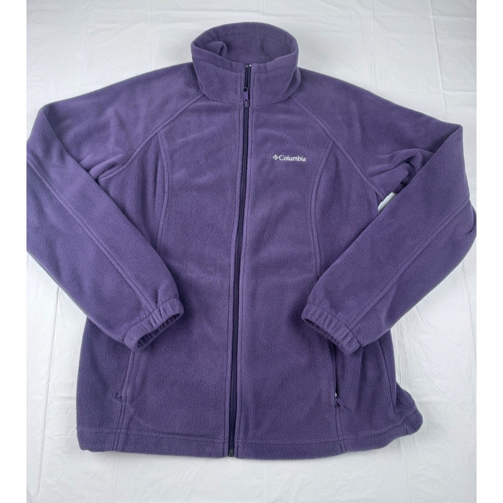 Columbia Women Purple Fleece Full Zip Jacket Mock Neck Large Fall Outdoor Winter